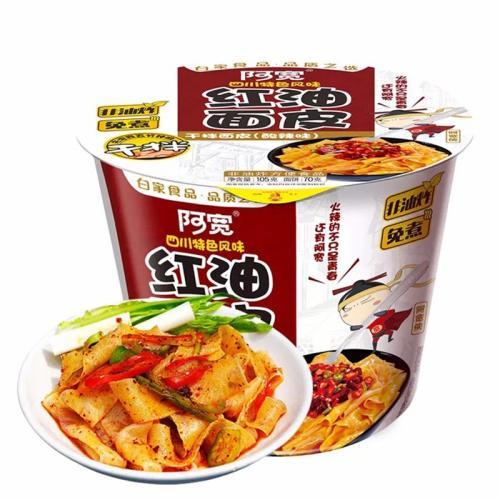 阿宽 红油面皮 酸辣 碗装 A KUAN Instant Sichuan Broad Noodles Sour & Hot Flavour in Bowl 115g