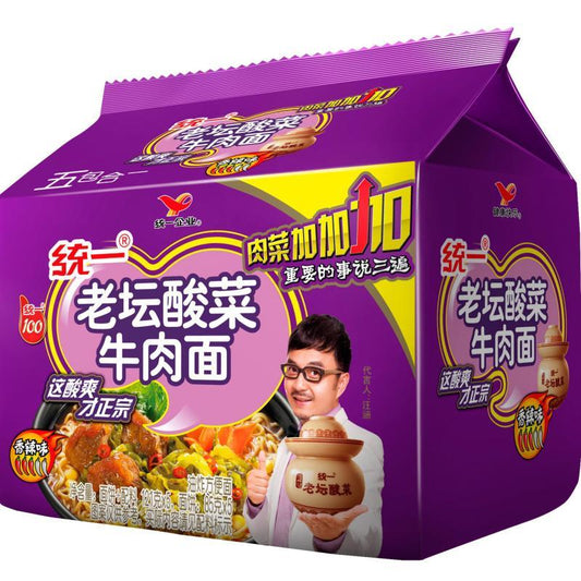 统一 老坛酸菜牛肉面 5包 UNIF Bowl Instant Noodle Beef With Sauerkraut 5x121g  605g